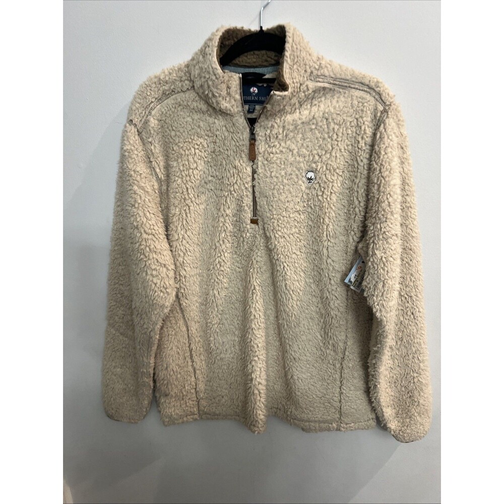 Southern Shirt 1/4 Zip Faux Fur Top Cream Medium Soft Boho